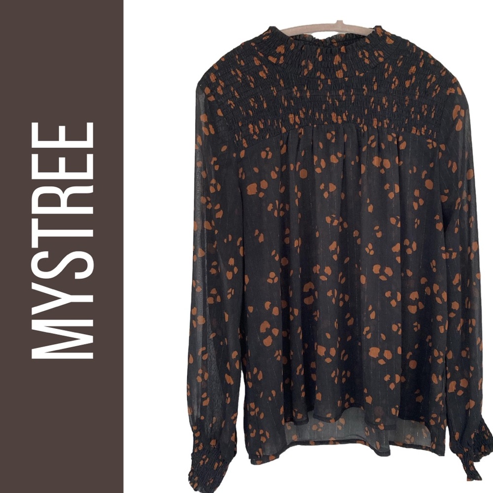 Mystree Cheetah Print Semi Sheer Smocked Shimmer Top Large Animal Print